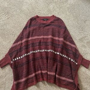 Papillon Blanc Maroon and Black Poncho Sweater